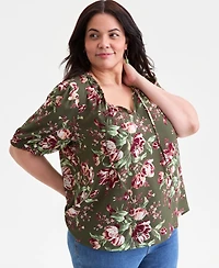 Style & Co Plus Floral Printed Puff-Sleeve Blouse, Macy's Exclusive