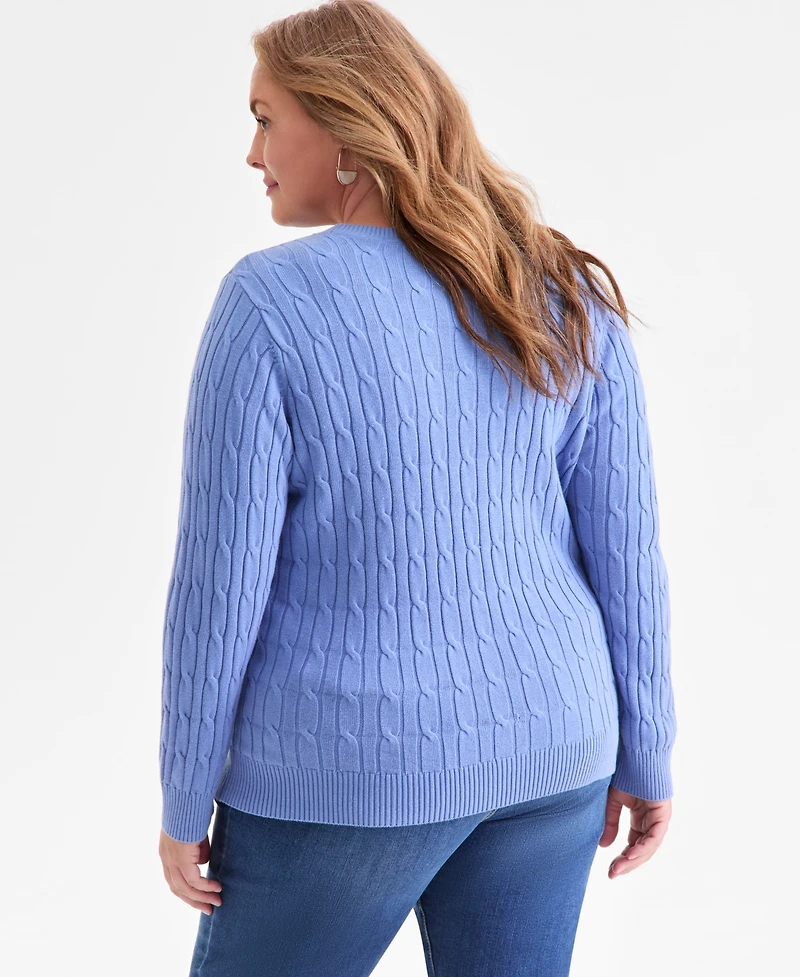 Style & Co Plus Cotton Cable-Knit Crewneck Sweater, Macy's Exclusive