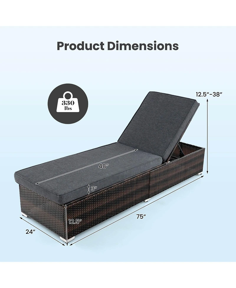 Gymax 2 Pcs Outdoor Chaise Lounge w/ Long Seat Cushion Heavy-Duty Metal Frame