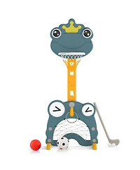 4-in-1 Toddler Basketball Hoop with Rim and Soccer Goal for 3+ Kids