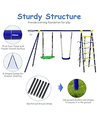 Gymax Boys 5-In-1 Swing Set for Outdoor W/ Heavy Duty Frame Basketball Hoop & Climbing Ladder