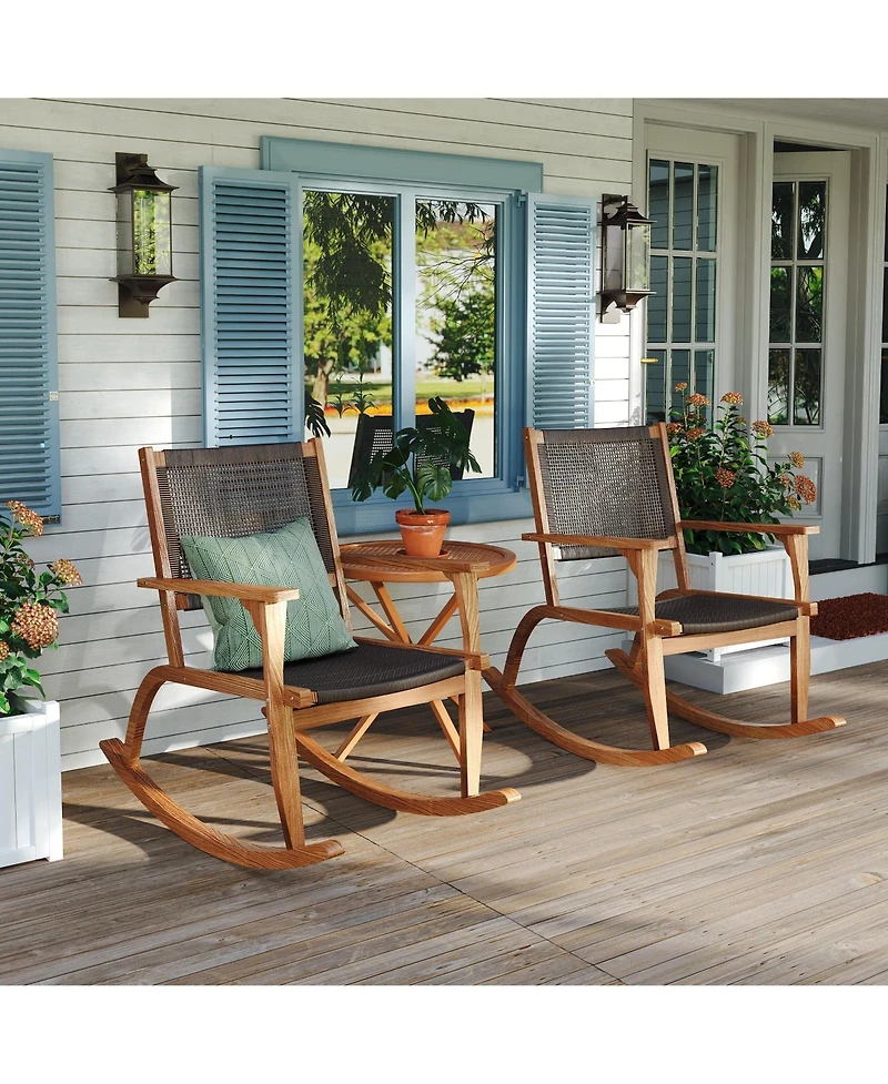 Mondawe 2 Pieces Acacia Wicker Rattan Rocking Chair Set with Seat & Backrest