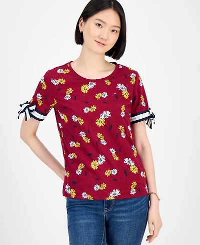 Tommy Hilfiger Women's Daisy-Print Tie-Sleeve Top