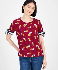 Tommy Hilfiger Women's Daisy-Print Tie-Sleeve Top