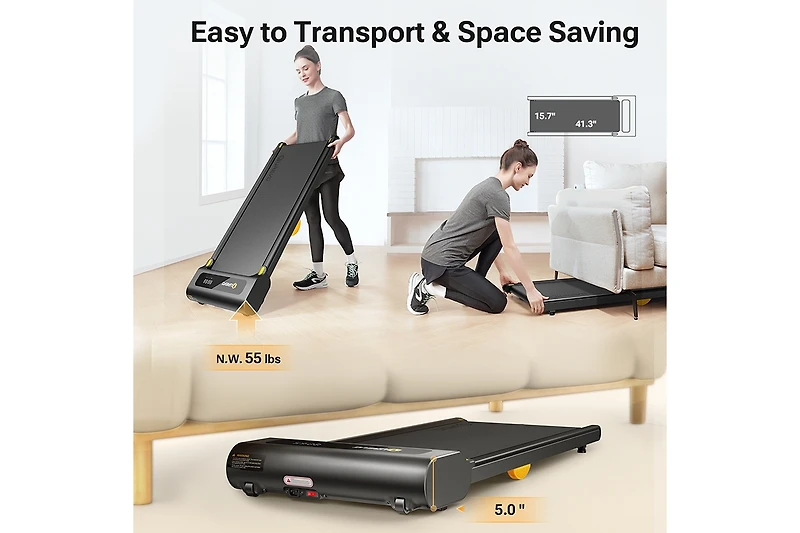 Urevo Ultra-Thin Walking Pad: Under Desk Treadmill for Home Office. Quiet Portable Treadmill with Remote, Fits Under Sofa, App Connectivity for Work &