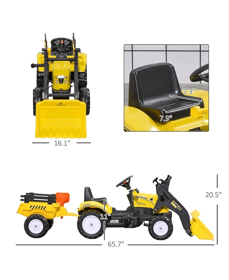 Aosom Ride-On Kids Bulldozer with Real Working Dirt Bucket,