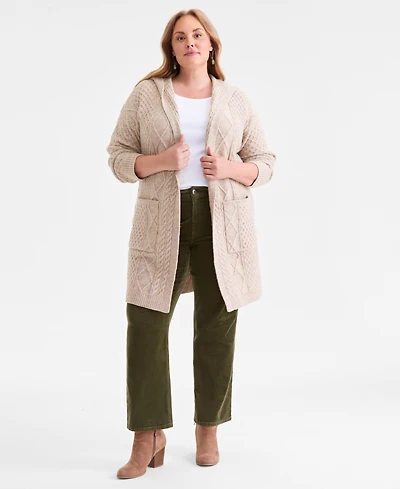 Style & Co Plus Size Chunky Open-Front Cable-Knit Cardigan, Macy's Exclusive