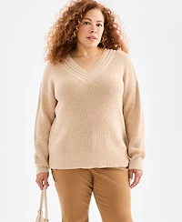 Style & Co Plus Size V-Neck Stitch Detail Sweater, Macy's Exclusive