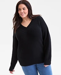 Style & Co Plus Size V-Neck Stitch Detail Sweater, Macy's Exclusive