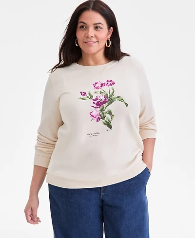 Style & Co Plus Leicester Floral Graphic Sweatshirt, Macy's Exclusive
