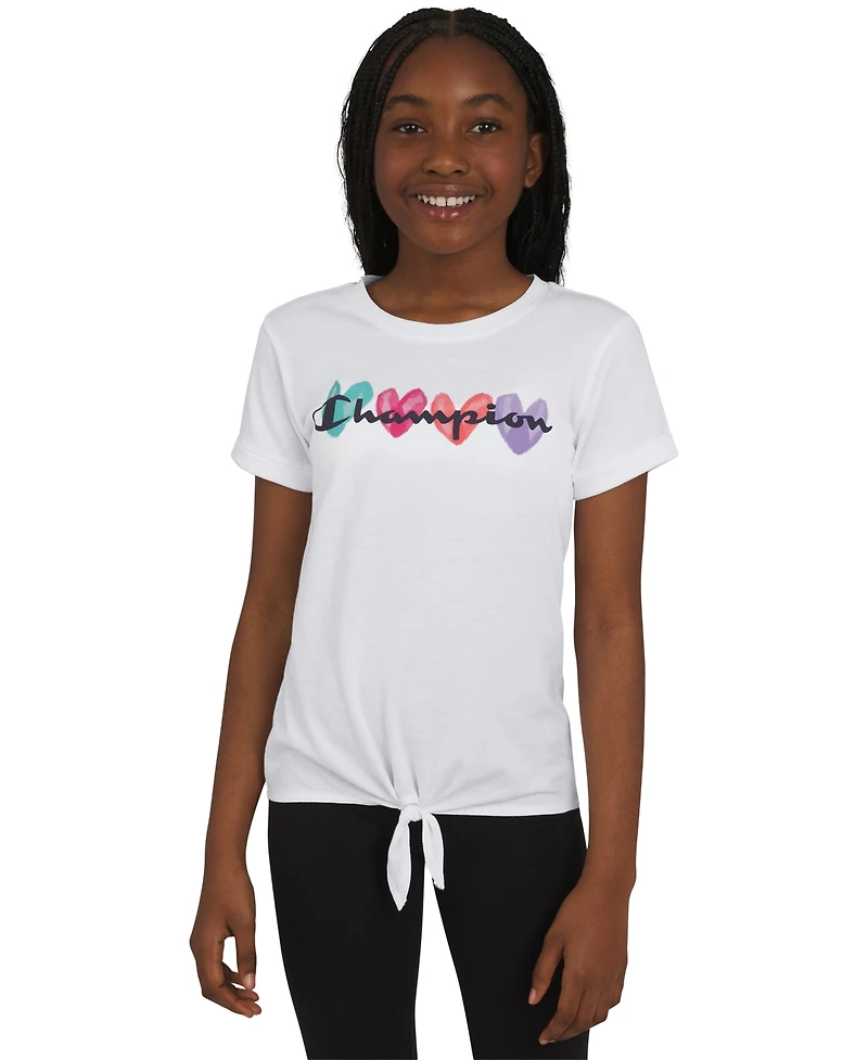 Champion Big Girls Logo Graphic Tie-Front T-Shirt