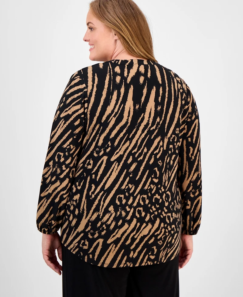 Ak Anne Klein Plus Animal-Print Top