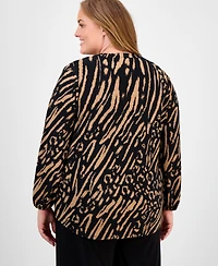 Ak Anne Klein Plus Animal-Print Top