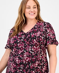 Ak Anne Klein Plus Floral-Print V-Neck Top