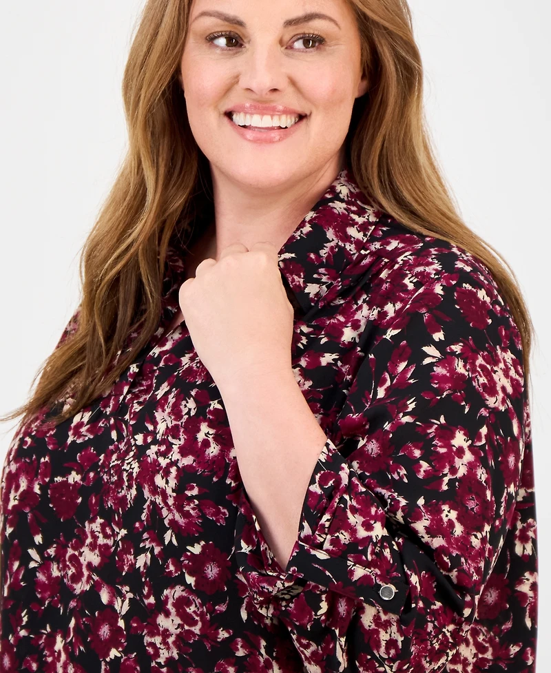 Ak Anne Klein Plus Floral-Print 3/4-Sleeve Top