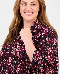 Ak Anne Klein Plus Floral-Print 3/4-Sleeve Top