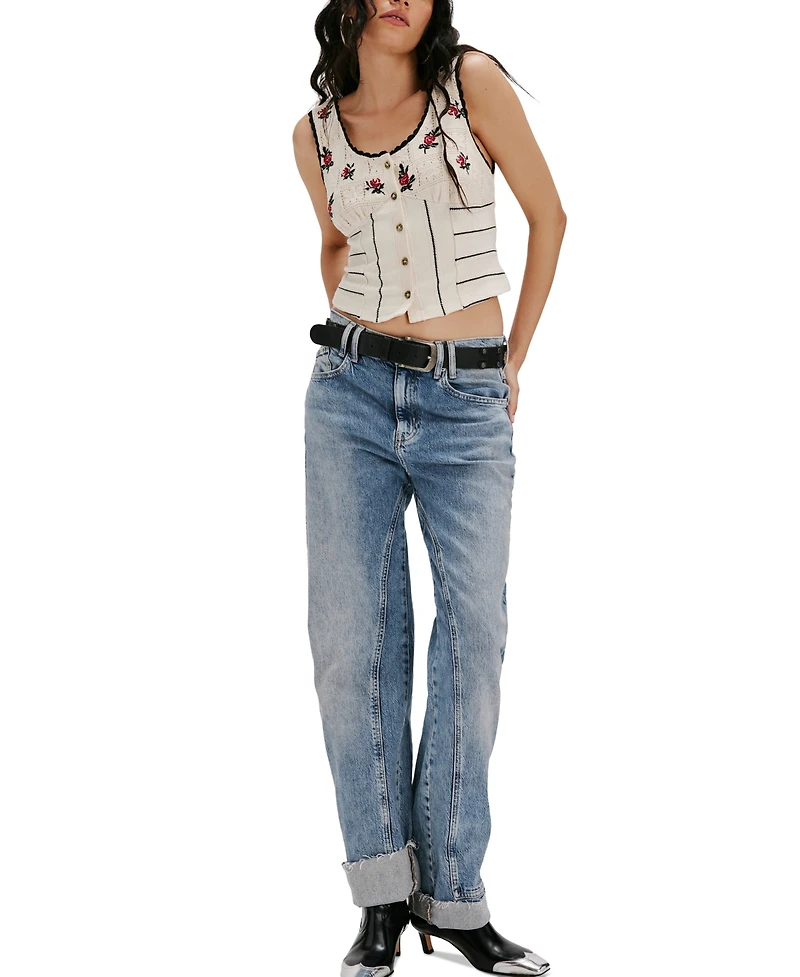 Free People Women's Sleeveless Rose Bud Knit Top