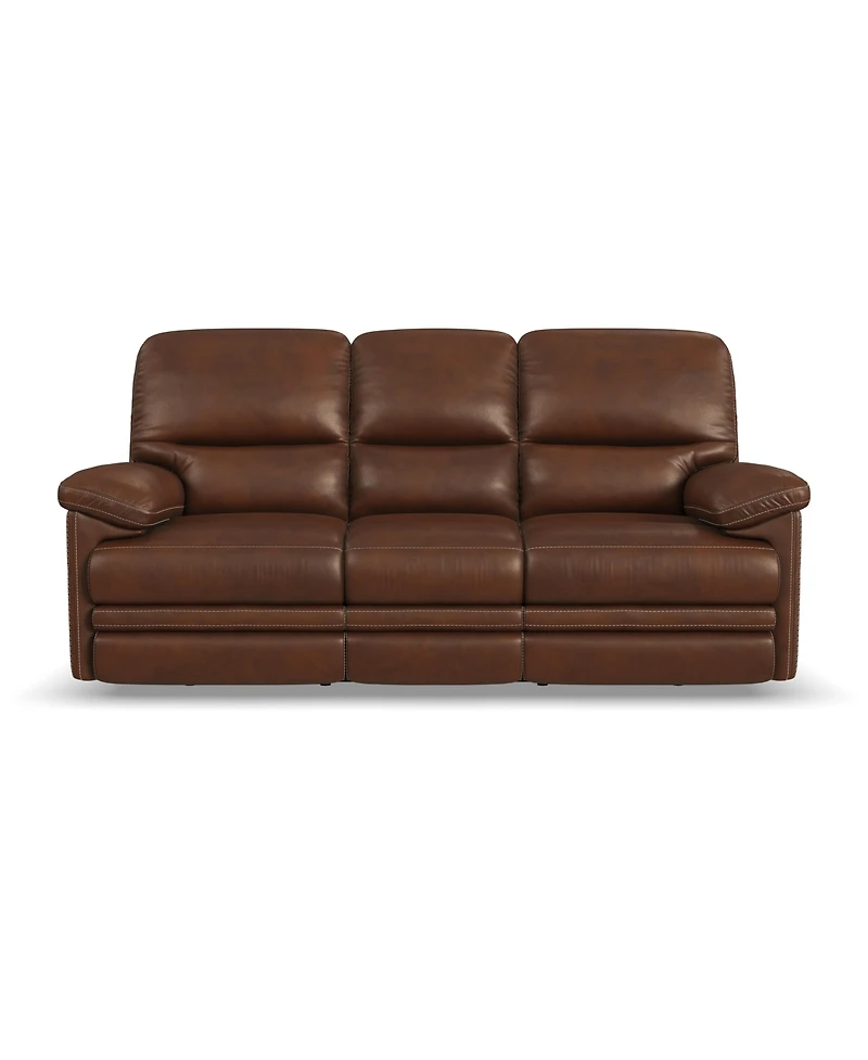 Flexsteel David 85" Pecan Leather Power Reclining Sofa