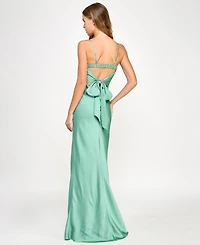 Seni & Cade Juniors' Satin Tiered Cowl-Neck Gown