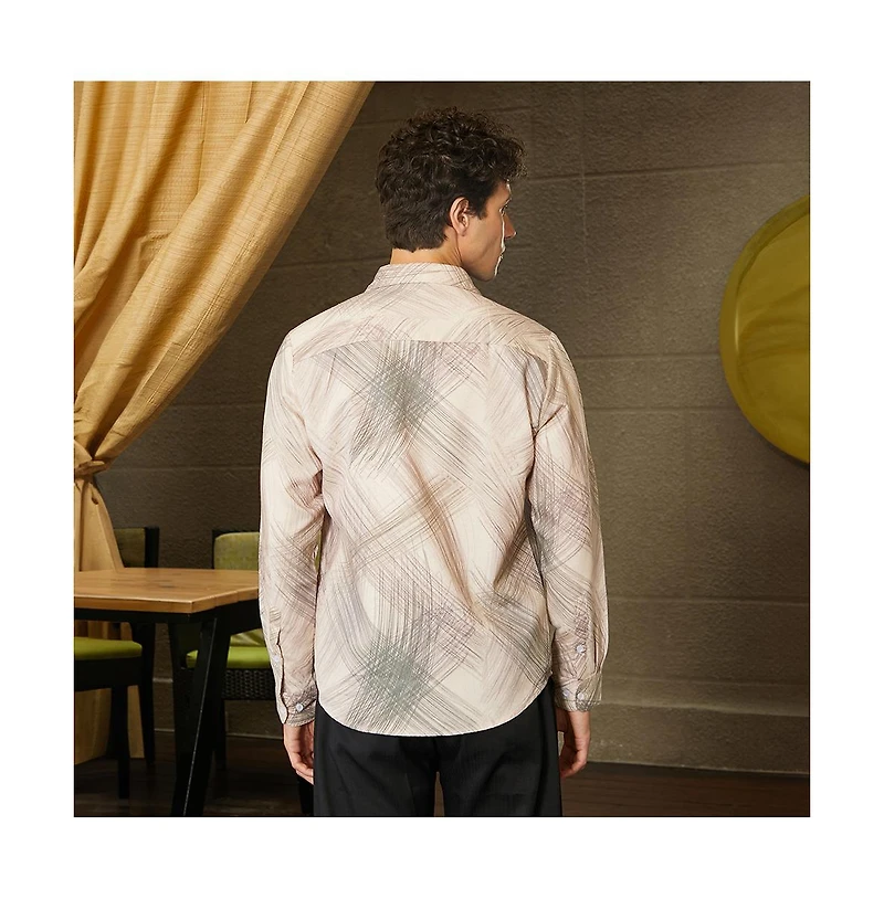 Campus Sutra Men's Saltbox Beige Faded Strokes Shirt