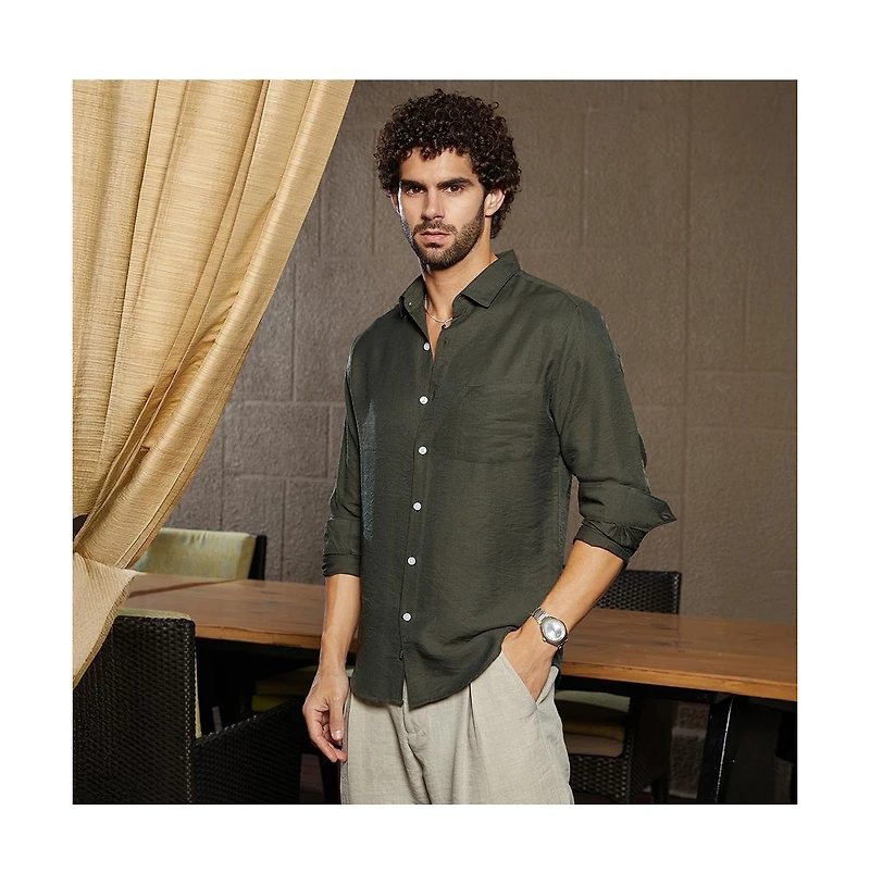 Campus Sutra Men's Olive Green Breezy Wrinked Relaxed Shirt