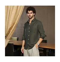 Campus Sutra Men's Olive Green Breezy Wrinked Relaxed Shirt