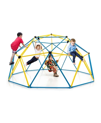 Gymax 10 Ft Climbing Dome with Swing Outdoor Kids Play Jungle Gym