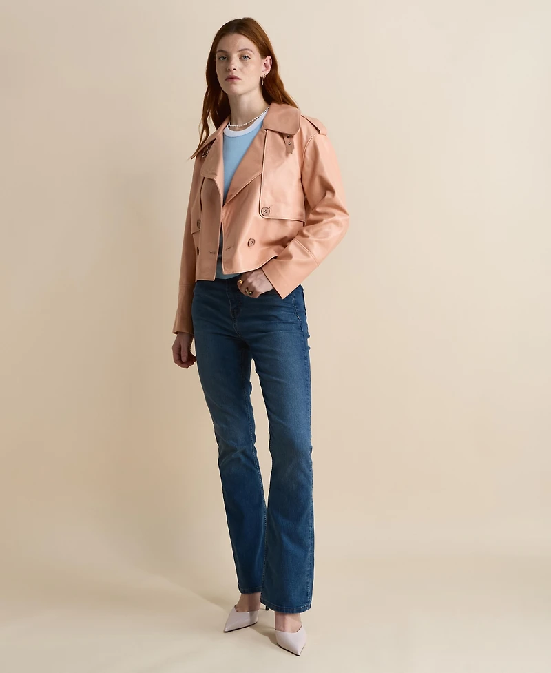 Furniq Uk Women's Leather Cropped Trench Style Jacket, Created For Macy's