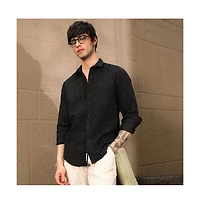 Campus Sutra Men's Onyx Black Foliage-Tactile Shirt