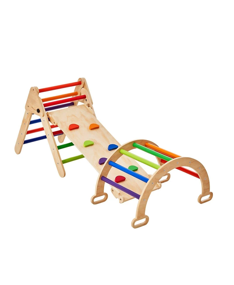 Slickblue Toddler Wooden Pikler Triangle Set 5 1 Climbing Gym with Ramp and Arch Indoor