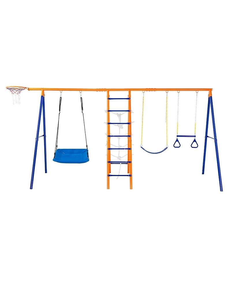 Slickblue Toddler 6 in 1 Backyard Swing Set Outdoor Playset with Multiple Activities