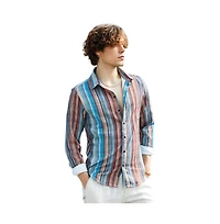 Campus Sutra Men's Azure Blue & Chocolate Brown Multitrack-Striped Shirt