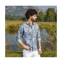 Campus Sutra Men's Steel Blue Stroked-Petals Shirt