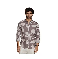 Campus Sutra Men's Ash Brown Abstract Heathered Shirt