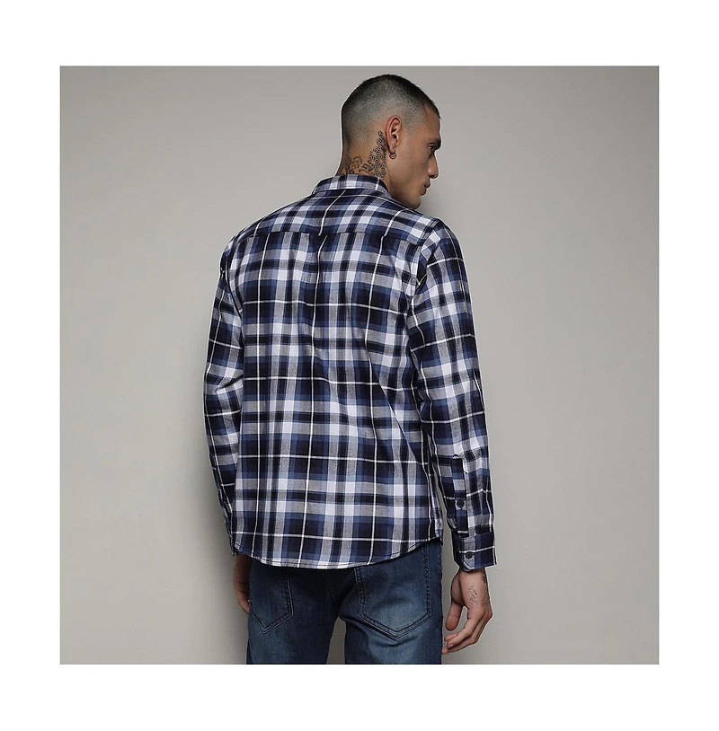 Campus Sutra Men's Navy Blue Tartan Plaid Shirt