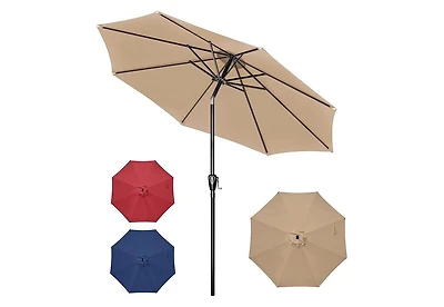 Flynama One 10ft Outdoor Market Patio Umbrella with 8 Sturdy Ribs, Tilt/Crank Push Button for Garden, Deck, Backyard and Pool