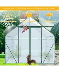 Mondawe 8x6FT Double Door Polycarbonate Greenhouse with Base Anchoring