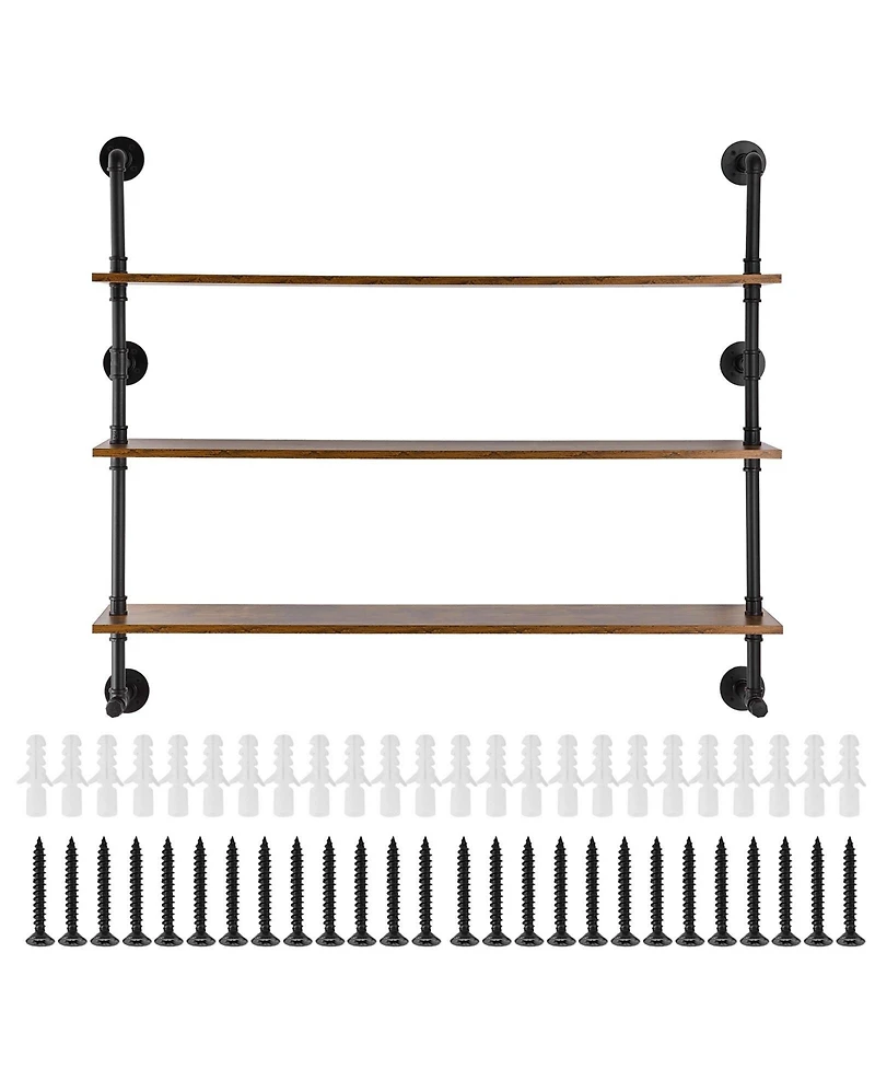 Slickblue Industrial Pipe Wall-Mounted Shelf 3 Tier Storage Rack for Kitchen and Bedroom