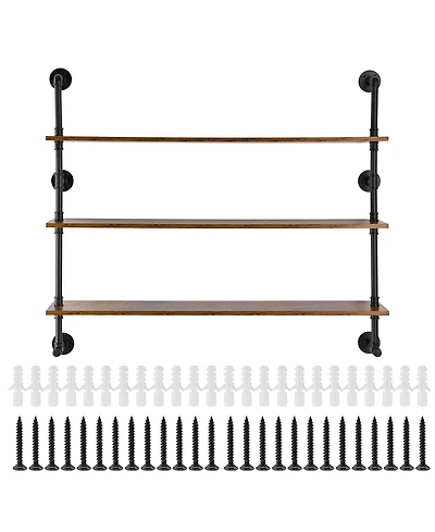 Slickblue Industrial Pipe Wall-Mounted Shelf 3 Tier Storage Rack for Kitchen and Bedroom