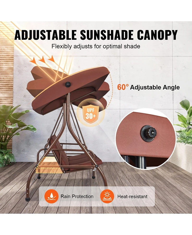 Slickblue 3-Seat Patio Swing Chair with Adjustable Canopy Removable Cushion and Steel Frame