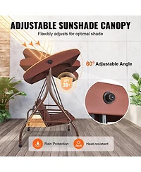 Slickblue 3-Seat Patio Swing Chair with Adjustable Canopy Removable Cushion and Steel Frame