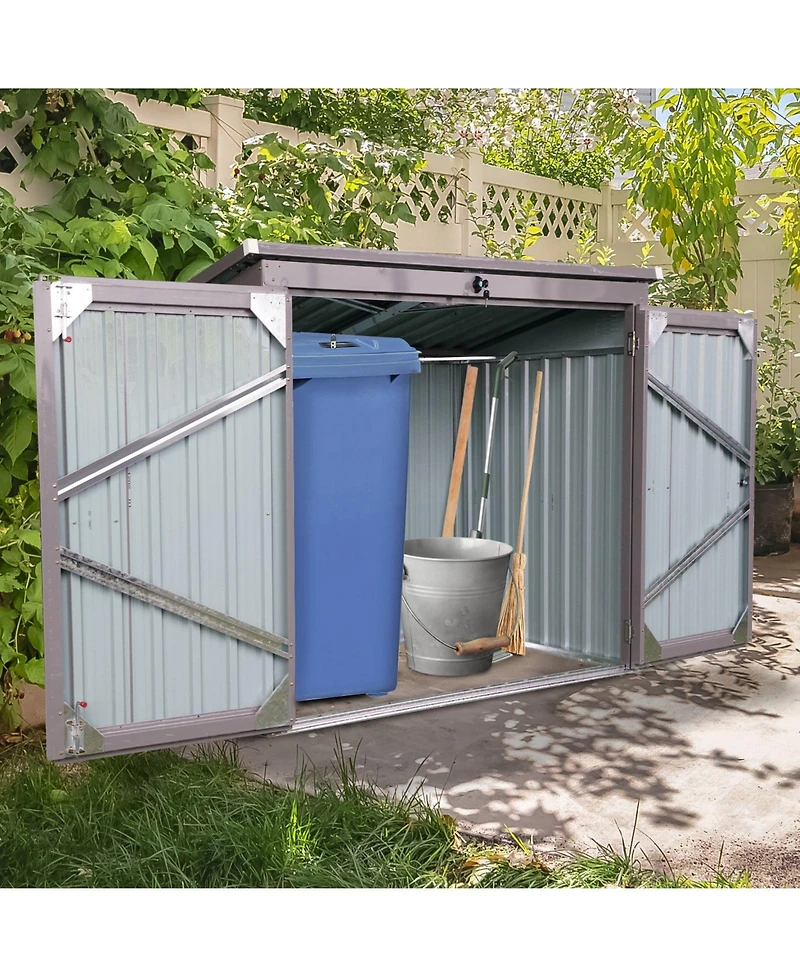 Mondawe 62"x40"x52"Stainless Galvanized Steel Bin Shed Stores 2 Trash Cans for Garbage Storage