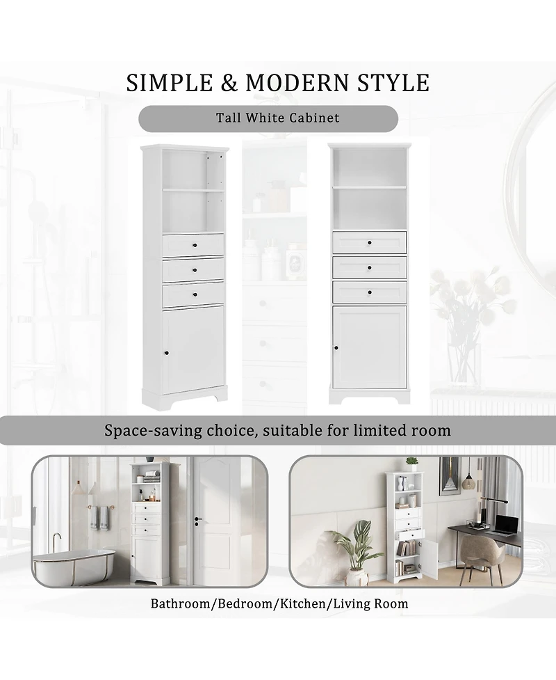 Casainc 68.3"H Tall Storage Cabinet with 3 Drawers, Adjustable Shelves, Painted Mdf