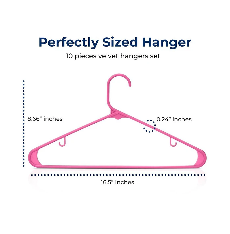 SereneLife 10 Pcs. Plastic Hangers - Non-Slip, Sturdy, and Heavy Duty Coat Set with 360° Swivel Hook for Clothes (Pink