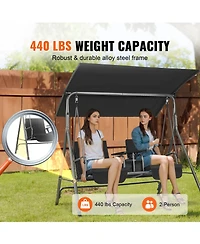 Slickblue Outdoor 2-Seat Patio Swing Chair with Adjustable Canopy Storage Bag and Tray