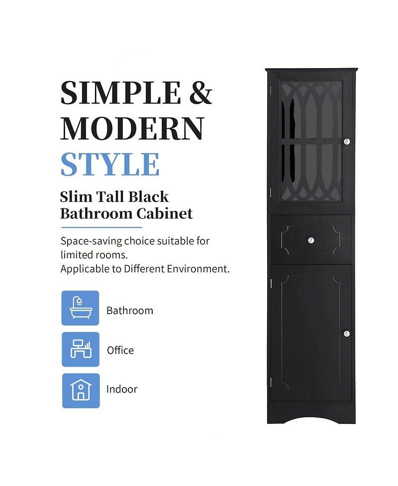 Casainc 63.8"H Tall Bathroom Cabinet with Drawer, Doors, Adjustable Shelf, Mdf & Acrylic