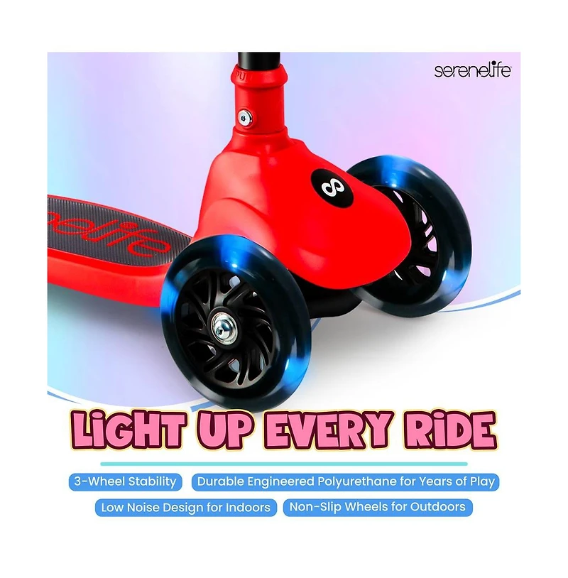 3-Wheel Foldable Kids Scooter - Child Toy Scooter with Built-in Led Wheel Lights, Foldable Seat, and Easy Maneuvering Lean-to-Steer Technology (Red)