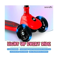 3-Wheel Foldable Kids Scooter - Child Toy Scooter with Built-in Led Wheel Lights, Foldable Seat, and Easy Maneuvering Lean-to-Steer Technology (Red)
