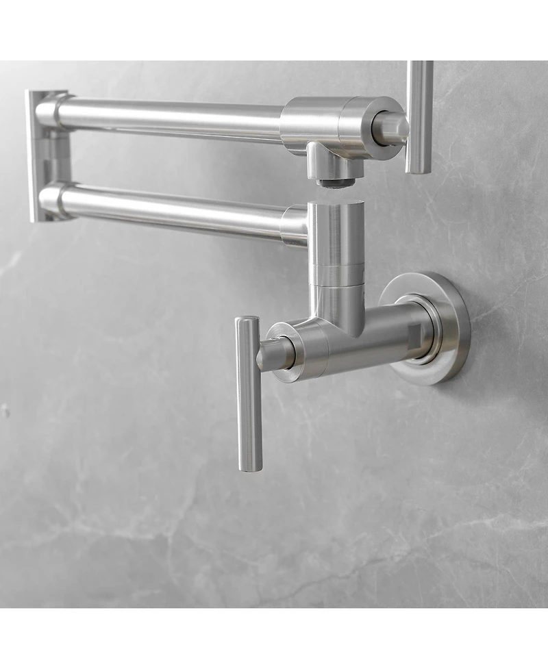 Greenspring Wall Mount Pot Filler Faucet Double-Handle Folding Kitchen Restaurant Sink with Dual Joint Swing Arm Commercial Gold