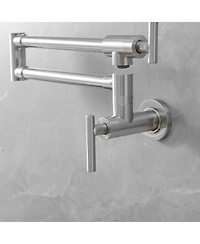 Greenspring Wall Mount Pot Filler Faucet Double-Handle Folding Kitchen Restaurant Sink with Dual Joint Swing Arm Commercial Gold